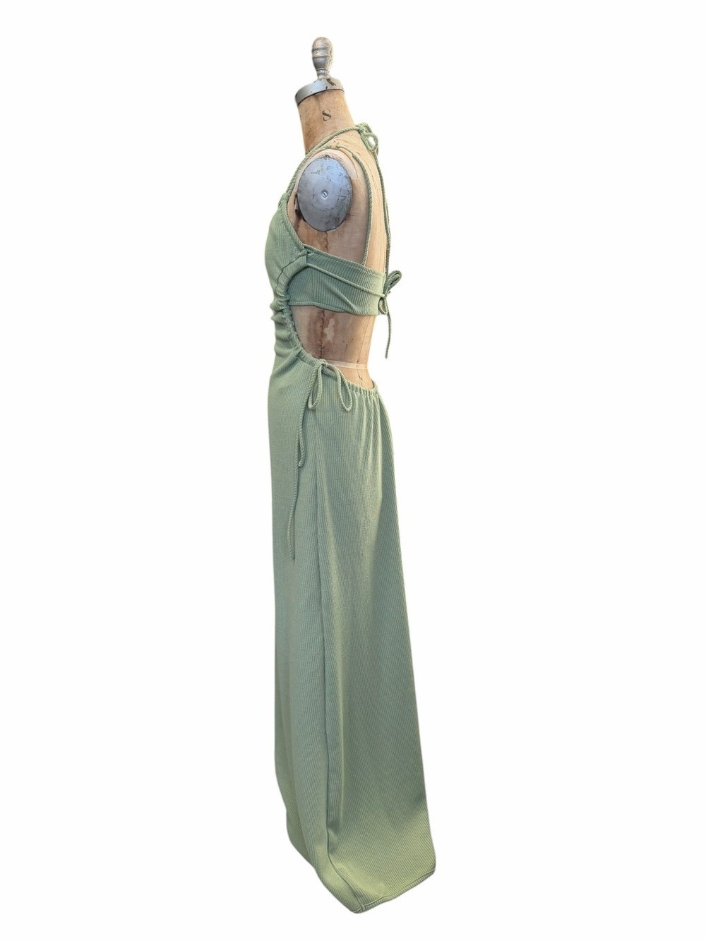 SABO Bella Ribbed Stretchy Halter Maxi Dress in Sage Green Size M Wedding Guest - Picture 4 of 8